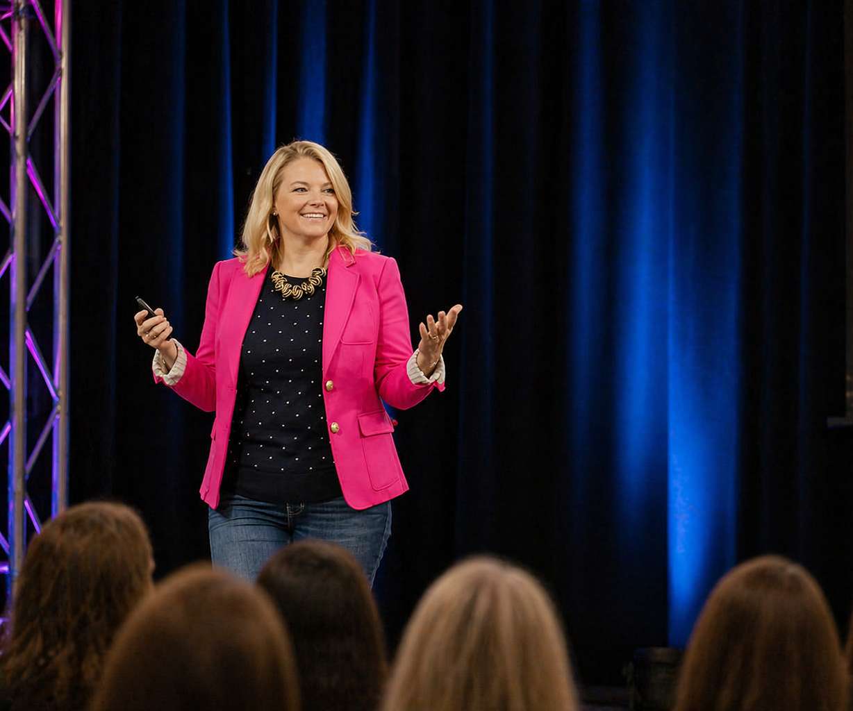 Suzanne speaking on stage